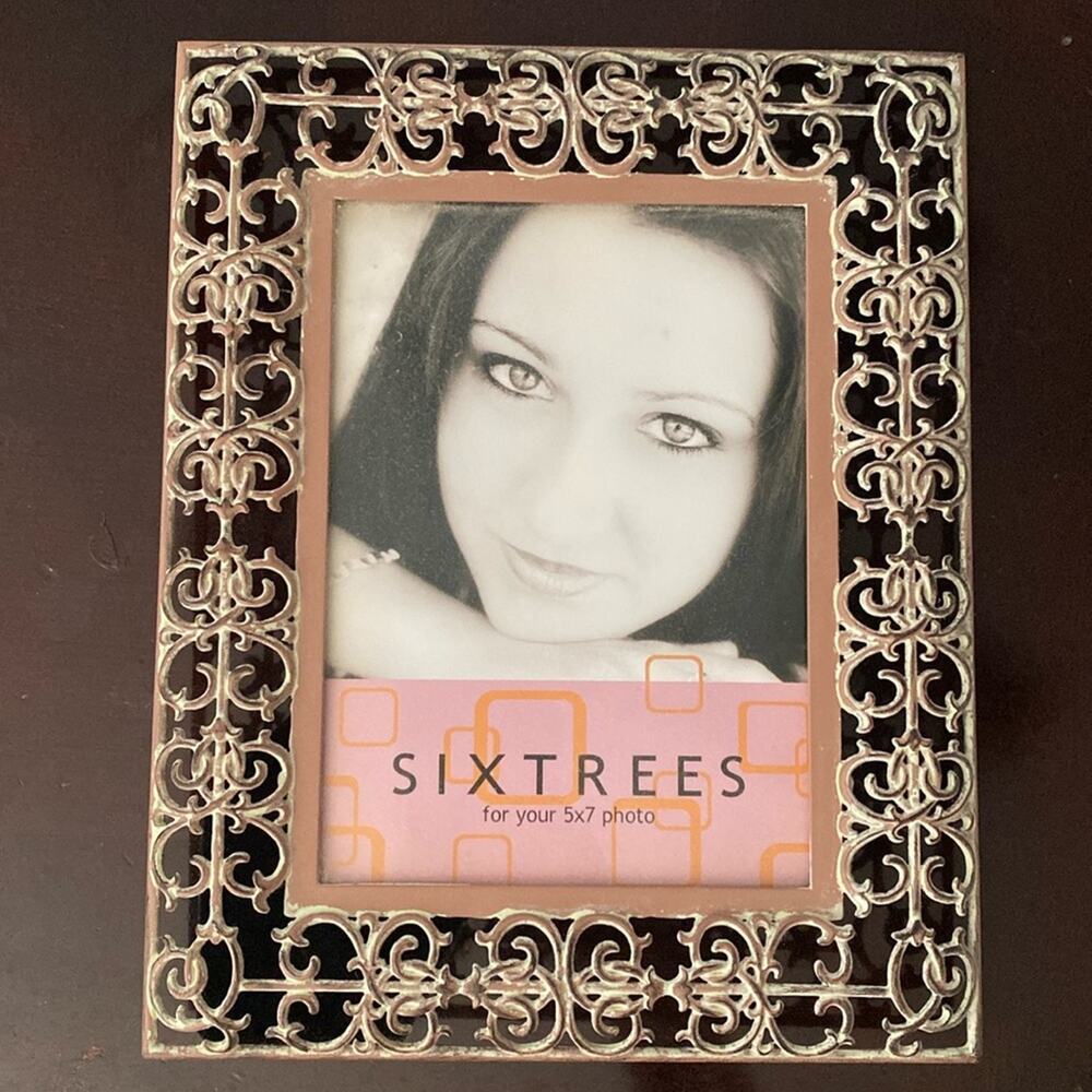 Vintage Sixtrees metal filigree open 5x7” photograph frame‎